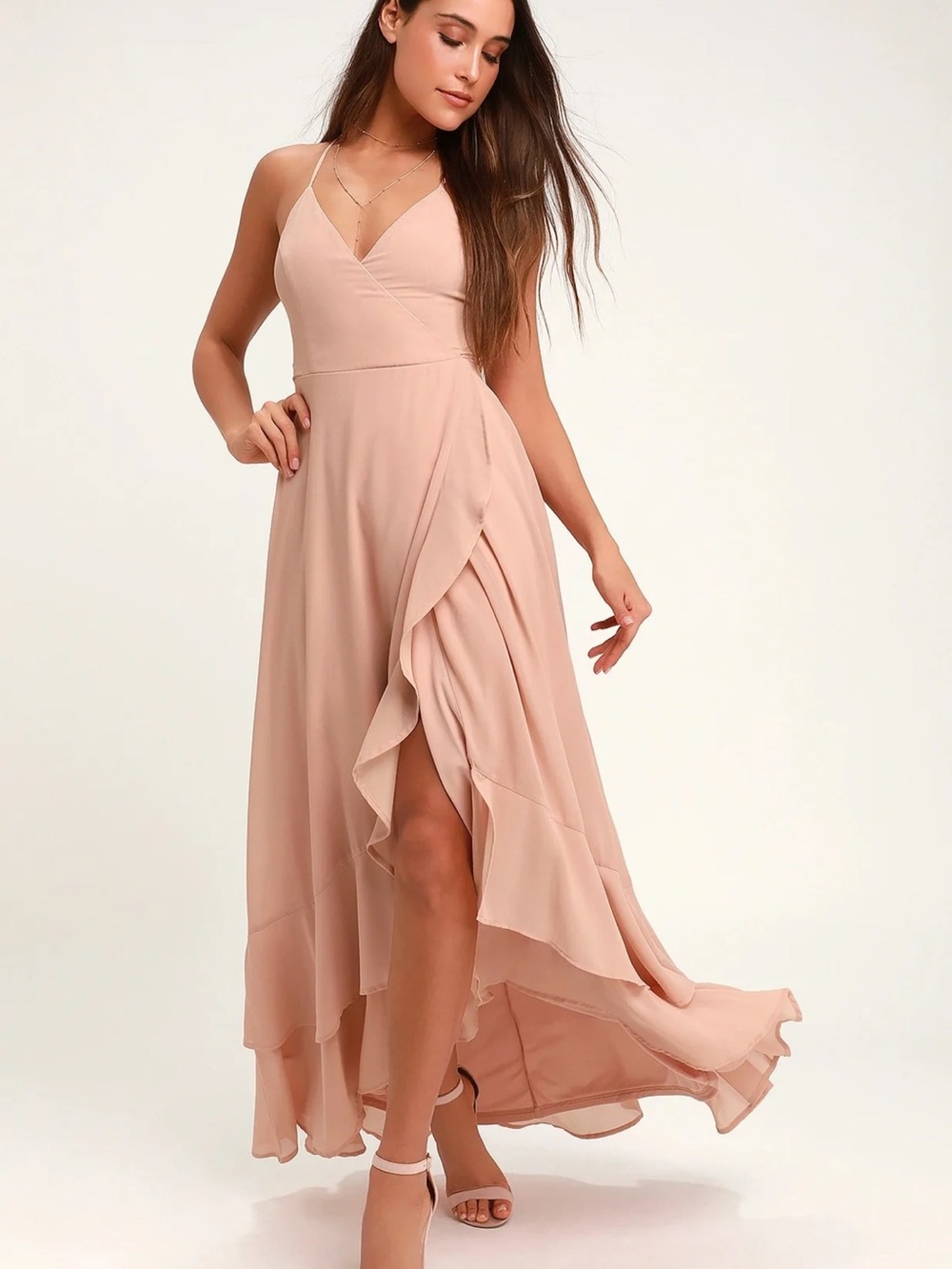 Lulus NWT In Love Forever Light Blush Lace-Up High-Low Maxi Dress Size Medium